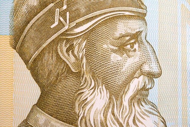 Skanderbeg a closeup portrait from Albanian money