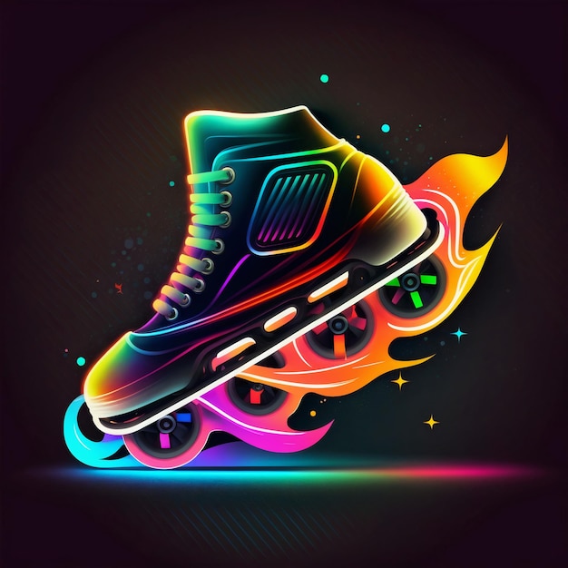 skate. colorful, clean style, neon lights