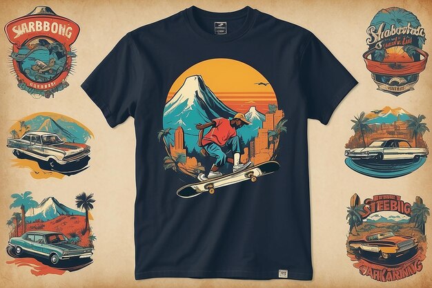 Foto skate through time vintage skateboarding tee ontwerp