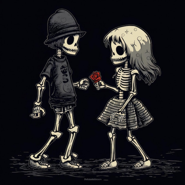 Photo skateboard conversations a light and romantic encounter between a beanieclad skeleton boy and a go