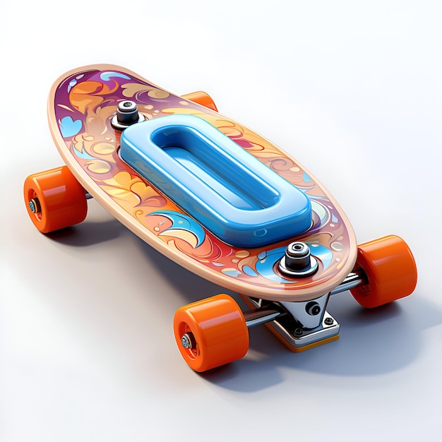 Skateboard on wheels on white background 3D illustration