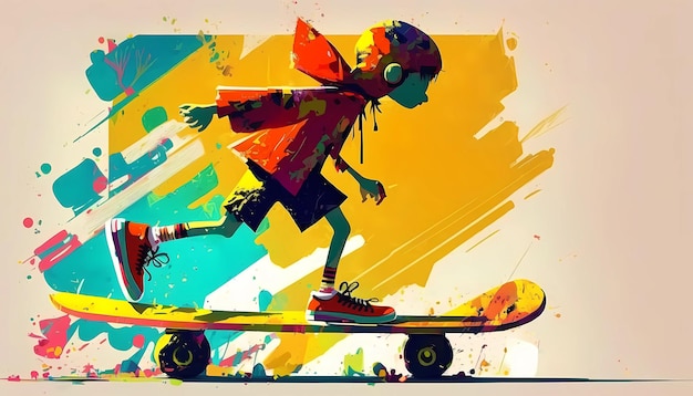 Skateboard for young children colorful background digital art illustration generative AI