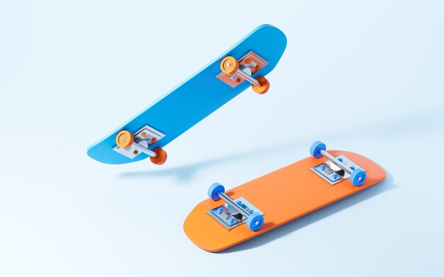 Skateboarden in de blauwe achtergrond 3D-rendering