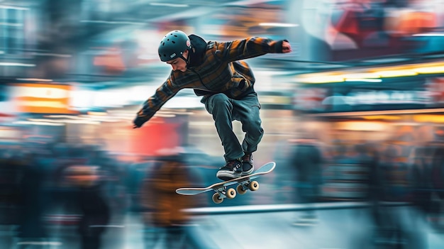 Skateboarder die door de lucht vliegt