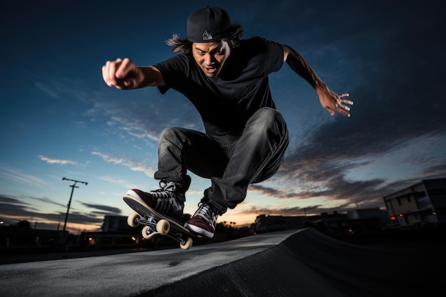 Skateboarder Executing a Perfect Ollie