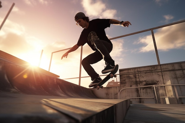 Skateboarder grinding on a rail in an urban skatep 00566 00