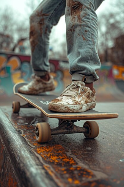 Skateboarder in het skatepark van de stad