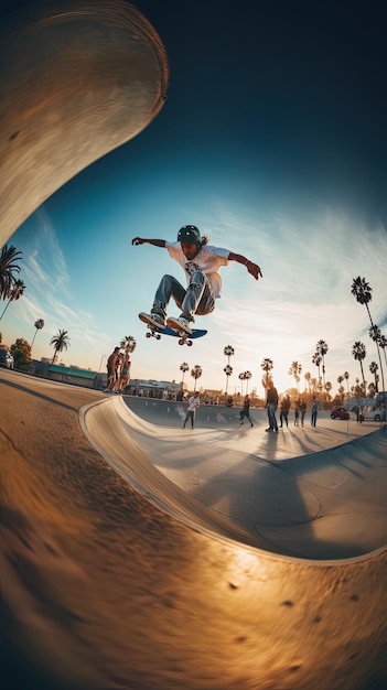 a skateboarder is riding his board in a skate park.