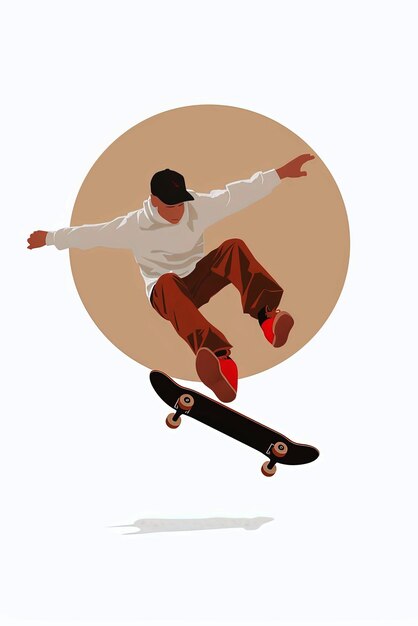 skateboarder performing an ollie depicted