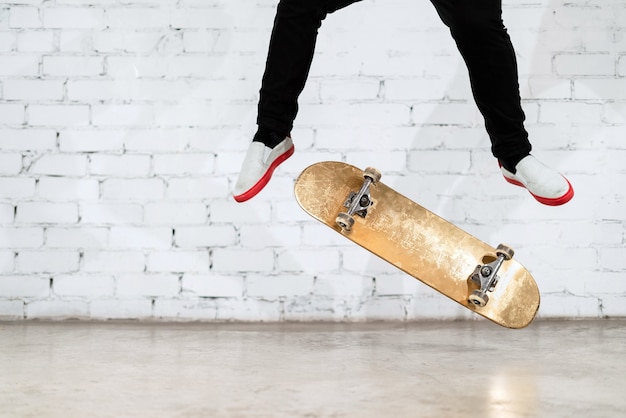 Skateboarder performing skateboard trick.