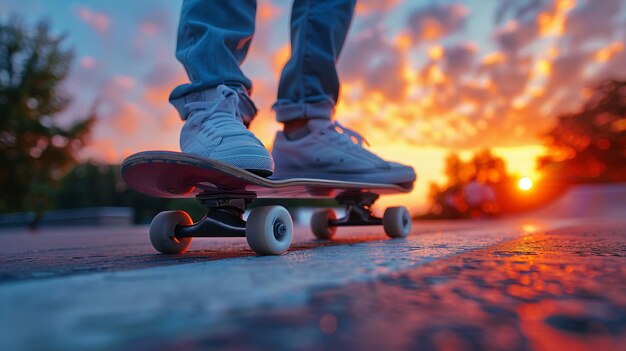 Photo skateboarder performing a trick