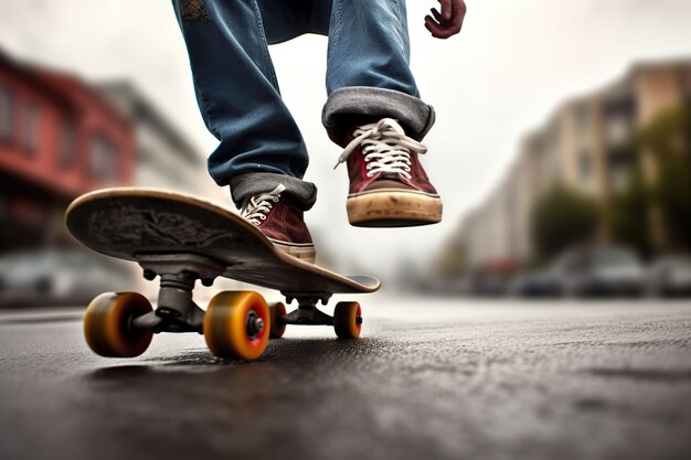 Skateboarder riding on a skateboard