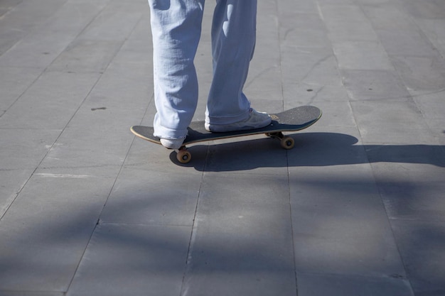 Skateboarder skateboarding in city