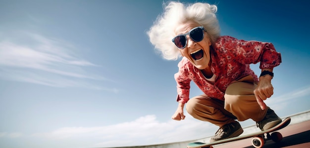 Skateboarding activity with senior woman