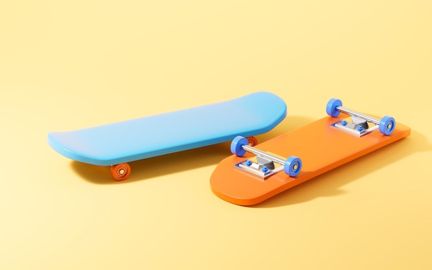 Skateboarding in the yellow background 3d rendering