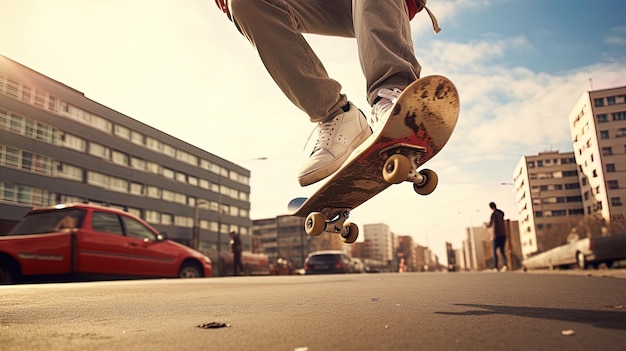 Skateboardspeler die een sprong AI-generatief uitvoert