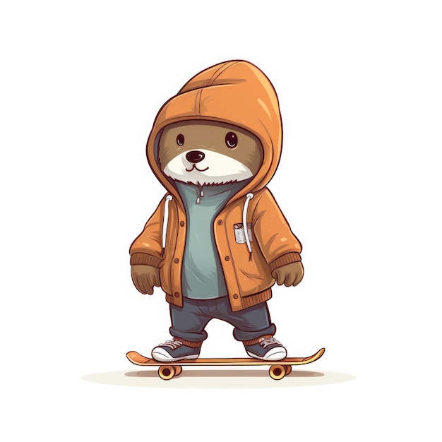 SkateOtter Een minimalistische beanie-babyillustratie van een skateboardende otter