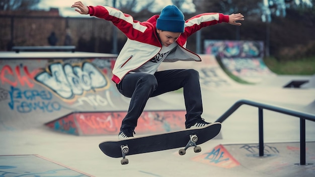 Skater boy practicing