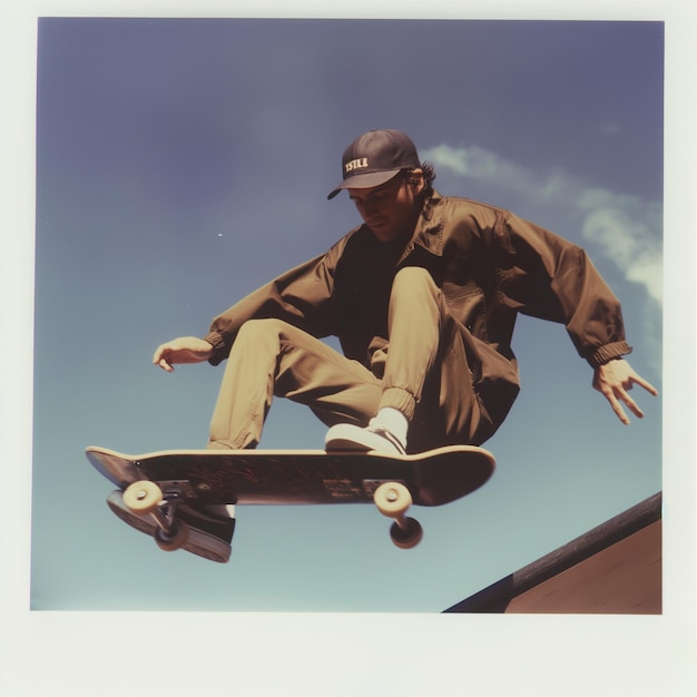 Photo a skater showing skill in the city with skateboard