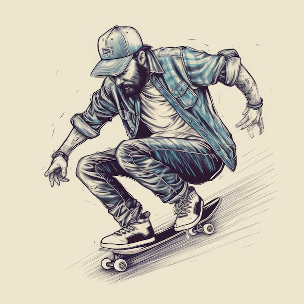 skater vector illustration for t shirt drawn in adobe illustrator