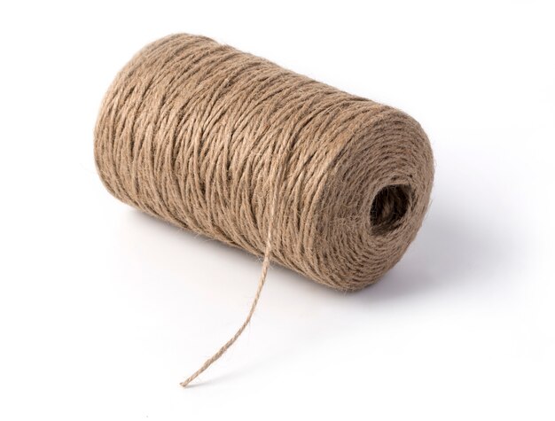 Natural Jute Twine Roll Top View On White Wood Background Diy Wrap