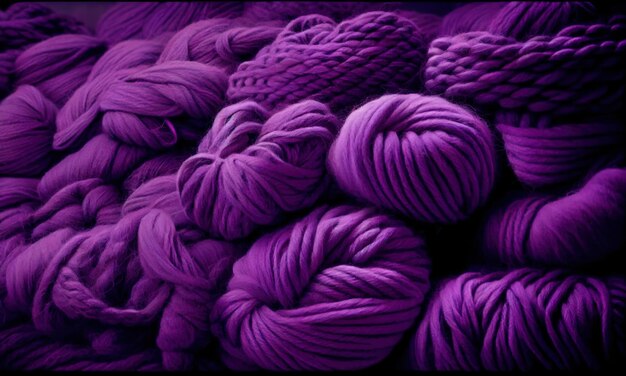 Skeins hanks balls and purple wool yarns generative ai