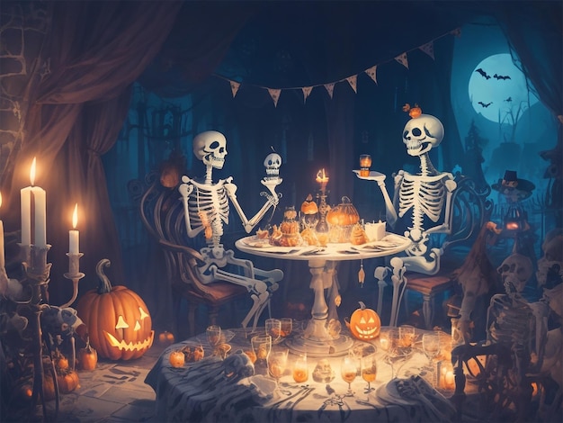 Skelet dat Halloween viert