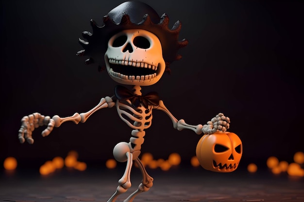 Skelet met een pompoen Halloween 2