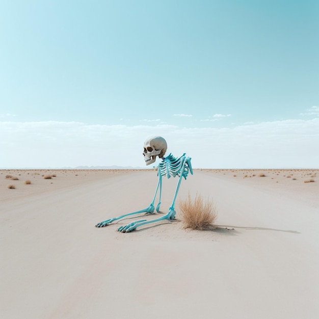 Skelet staande op woestijnscenarioGeneratieve AI-technologie
