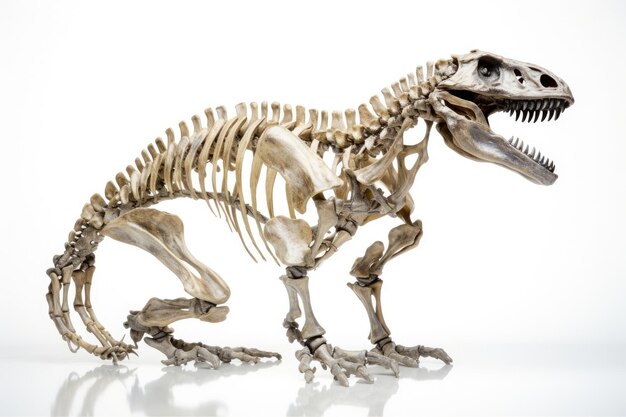 Skelet van een dinosaurus op een witte achtergrond