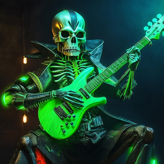 Skeletal Electric guitar wallpaper with green vibe