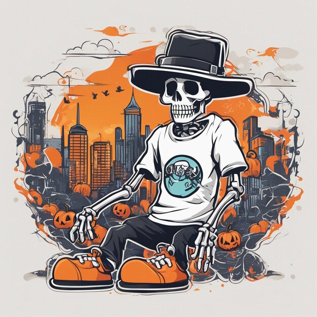 Photo a skeletal figure with a tshirt featuring a classic hiphop design tshirt design halloween