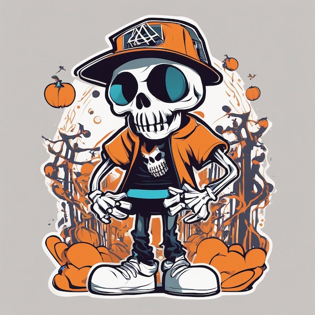 Premium AI Image | A skeletal figure with a tshirt featuring a classic ...