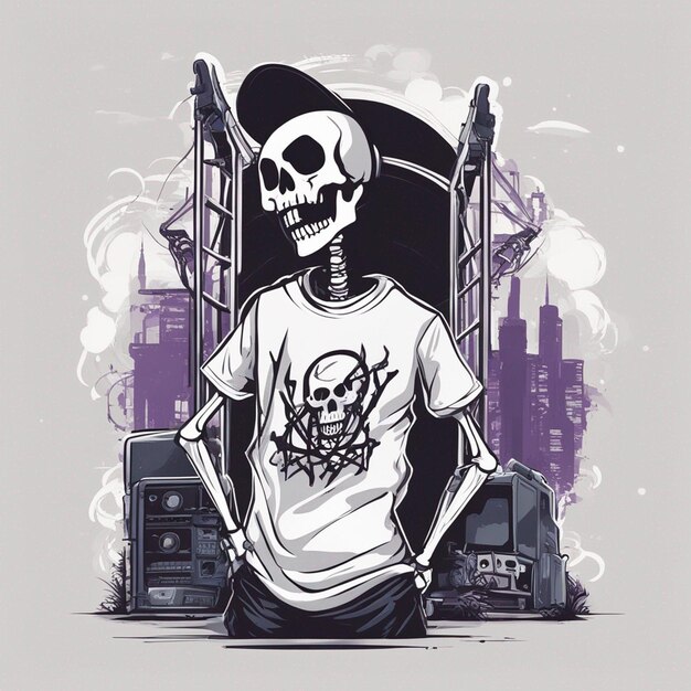 Photo a skeletal figure with a tshirt featuring a classic hiphop design tshirt design halloween