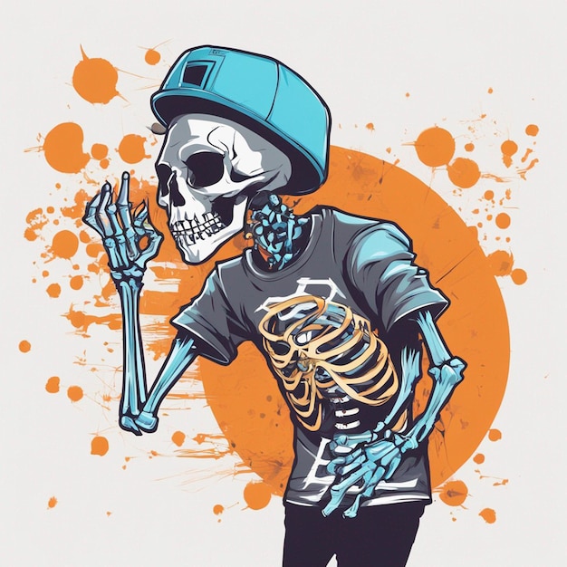 Photo a skeletal figure with a tshirt featuring a classic hiphop design tshirt design halloween