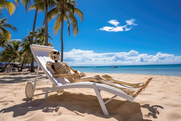 Skeleton on a beach chair