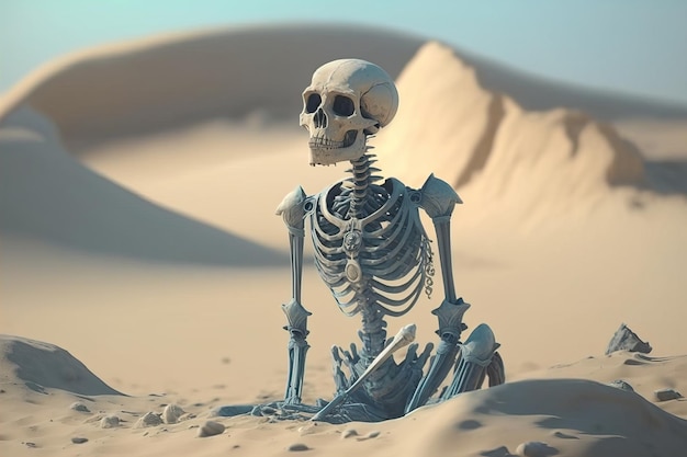 Skeleton bones buried in the sand