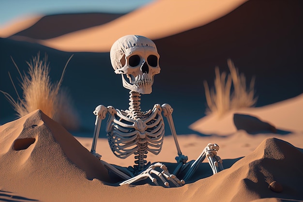 Skeleton bones buried in the sand