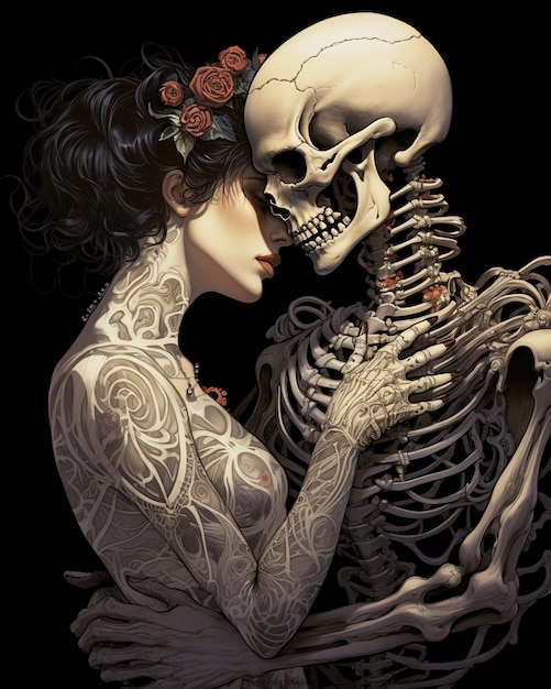 Photo skeleton couple hugging and kissing