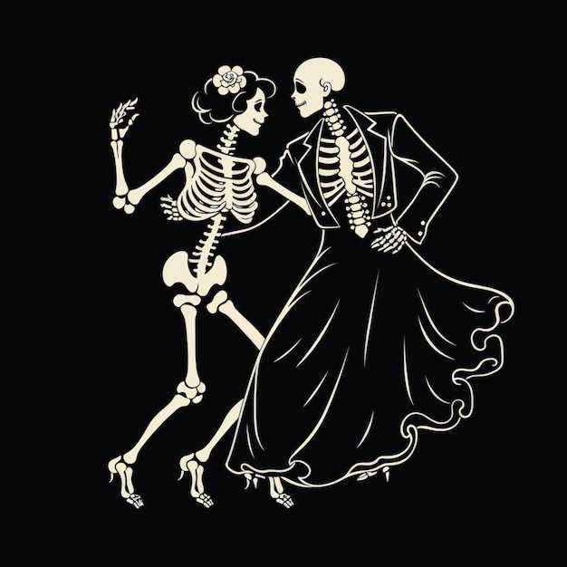 Photo skeleton dance couple in black and white generative ai