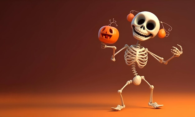 Skeleton dancing with a pumpkin Halloween 3