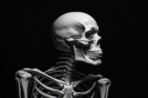 a skeleton in a dark room