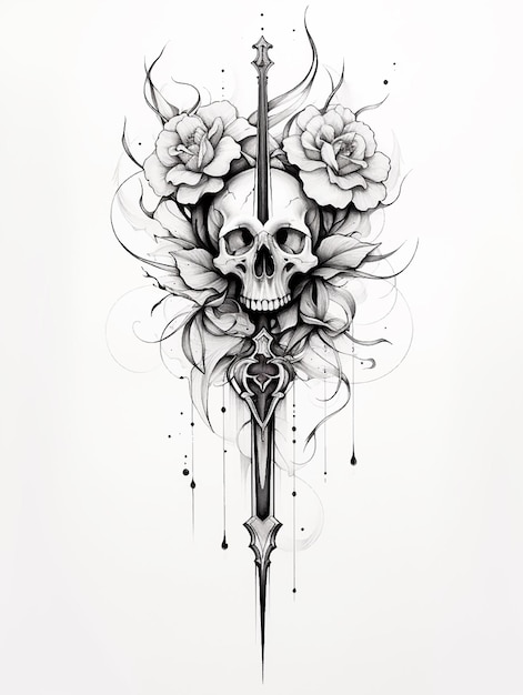 Skeleton Death Halloween Holiday Roses Flowers Tattoo Print Stamp