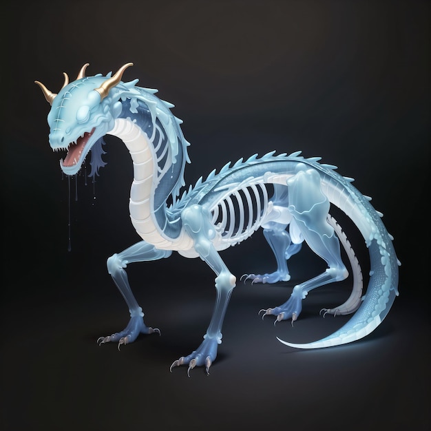 A skeleton of a dragon with a blue skeleton.