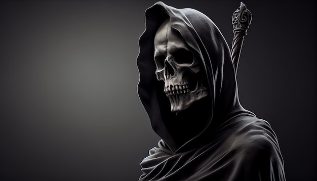 Photo skeleton face in hood death concept