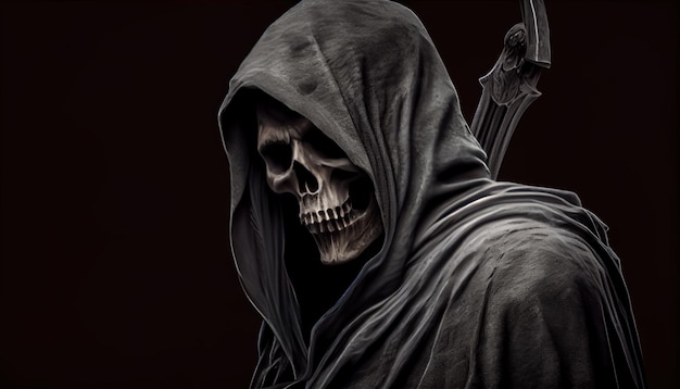 Photo skeleton face in hood death concept