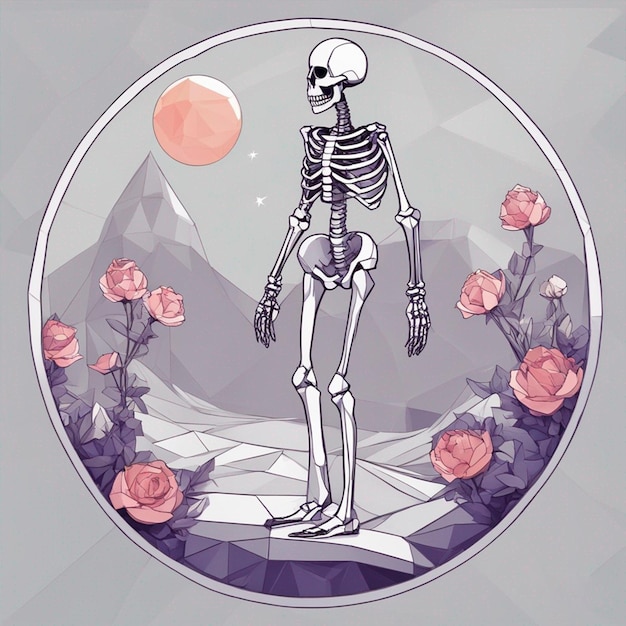 Skeleton in the front view of the moon and flowers wallpaper