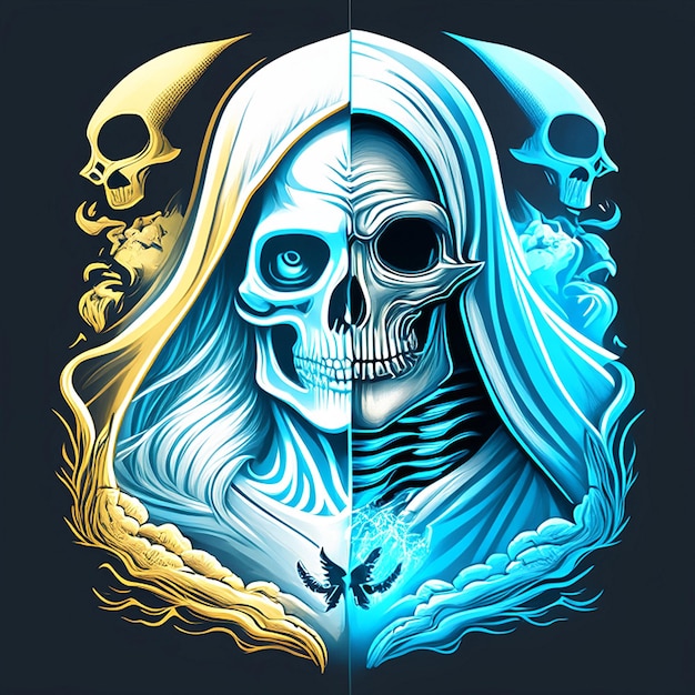 Skeleton and ghost tshirt design