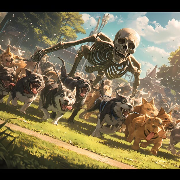 Skeleton Herding Dogs in a Park