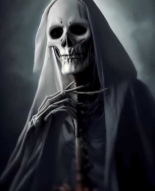 A skeleton in a hood